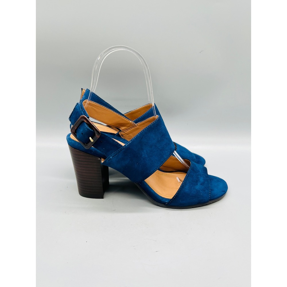 Vionic Sandals Womens 6 Blue Suede Bianca Slingback Buckle Block Heel Shoes
